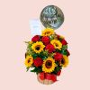 Canasta de Girasoles & Rosas Rojas + Globo