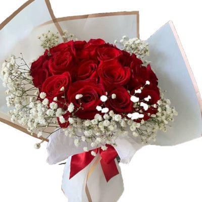RAMO DE 24 ROSAS ROJAS CON GYPSOPHILIA Ramo 24 Rosas Rojas con Gypsophilia